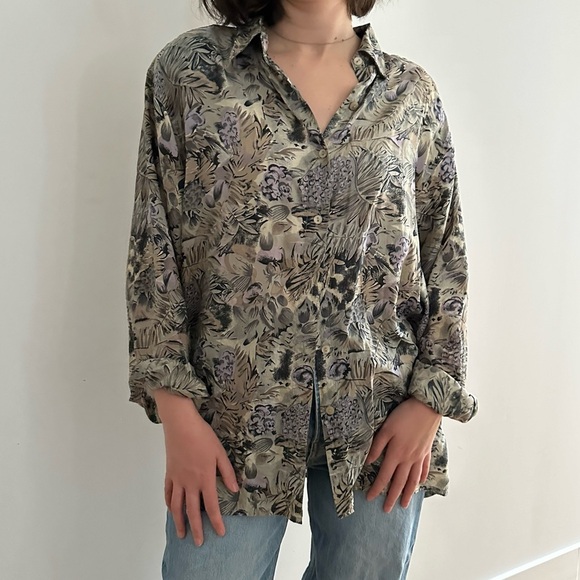 VINTAGE EVIDENCE 100% SILK PATTERNED BLOUSE - M - Picture 5 of 16